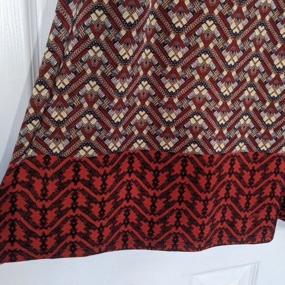 Tacera Dress XL Stretch Geometric Chevron Red Burgundy Tan Navy Pullover X Large - Picture 3 of 6